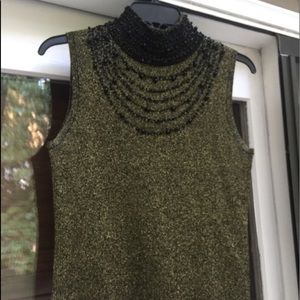 🌹EVIE metallic Gold Top w/Black beading